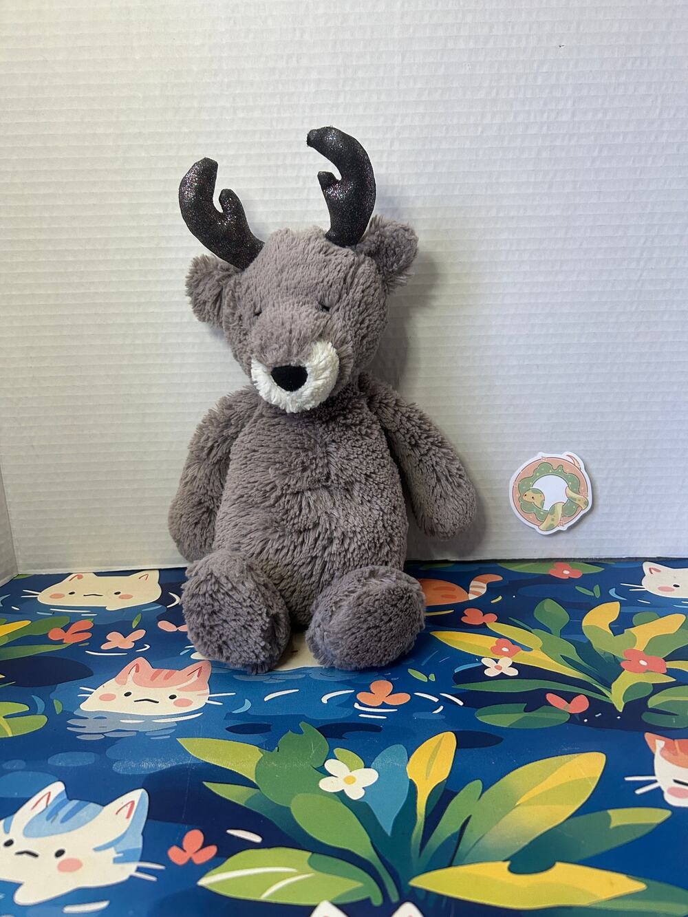 Jellycat Holiday Bashful Glitz Reindeer Plush Stuffed Animal Toy Doll Gray Grey